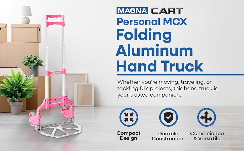 Magna Cart Personal MCX Folding Aluminum Hand Truck, 150 Pound Capacity, Pink