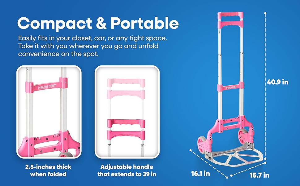 Magna Cart Personal MCX Folding Aluminum Hand Truck, 150 Pound Capacity, Pink