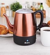 Euro Cuisine PER04 Electric Percolator 4 Cup Stainless Steel Coffee Pot Maker (4 Cup) - Copper Fi...