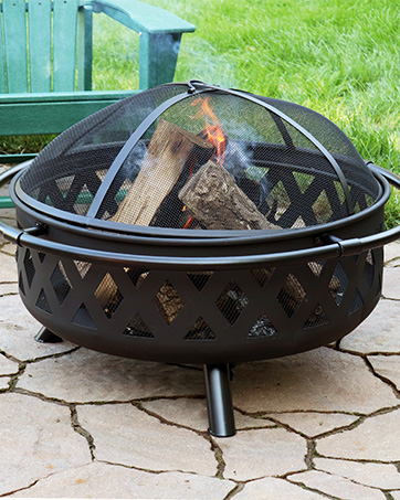 Sunnydaze 36&amp;#34; Crossweave Fire Pit with Spark Screen, Grate, Poker, and Cover