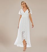 Ever-Pretty Women's Lace V Neck Ruffles Sleeves Pleated Empire Waist A-Line Maxi Formal Dresses 0...