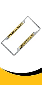 University of Iowa license plate frame, college, students, fans, alumni, Hawkeyes, Herky the Hawk 