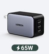 UGREEN 65W USB-C Charger Block, Nexode 3-Port Type-C GaN Charger USB C Power Adapter Fast Chargin...