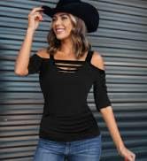 Sexy Cut Out Cold Off Shoulder Tops for Women T-Shirt Distressed Half Sleeve Square Neck Blouse S...