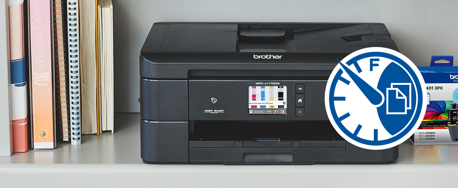 Printer on shelf with Page Gauge icon