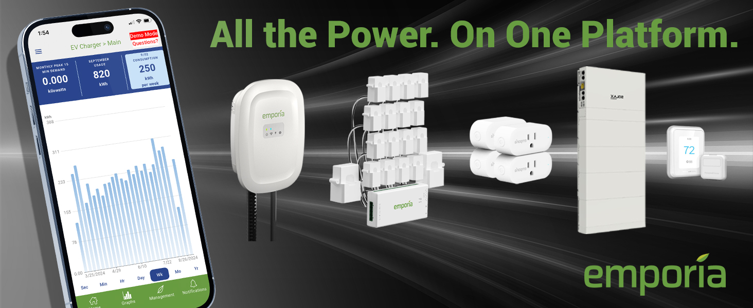 emporia home energy management suite of energy monitors, smart plugs, battery and smart devices