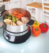 Euro Cuisine FS3200 Electric Food Steamer, Black/Stainless Steel with 90 Minute Timer