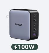 UGREEN Nexode 100W USB C Charger Block, 5-Port GaN Charger Type C Charger Fast Charging Laotop Ch...