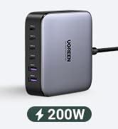 UGREEN 200W USB C Charger, Nexode 6-Port GaN Desktop Charger, USB C Charging Station for MacBook ...