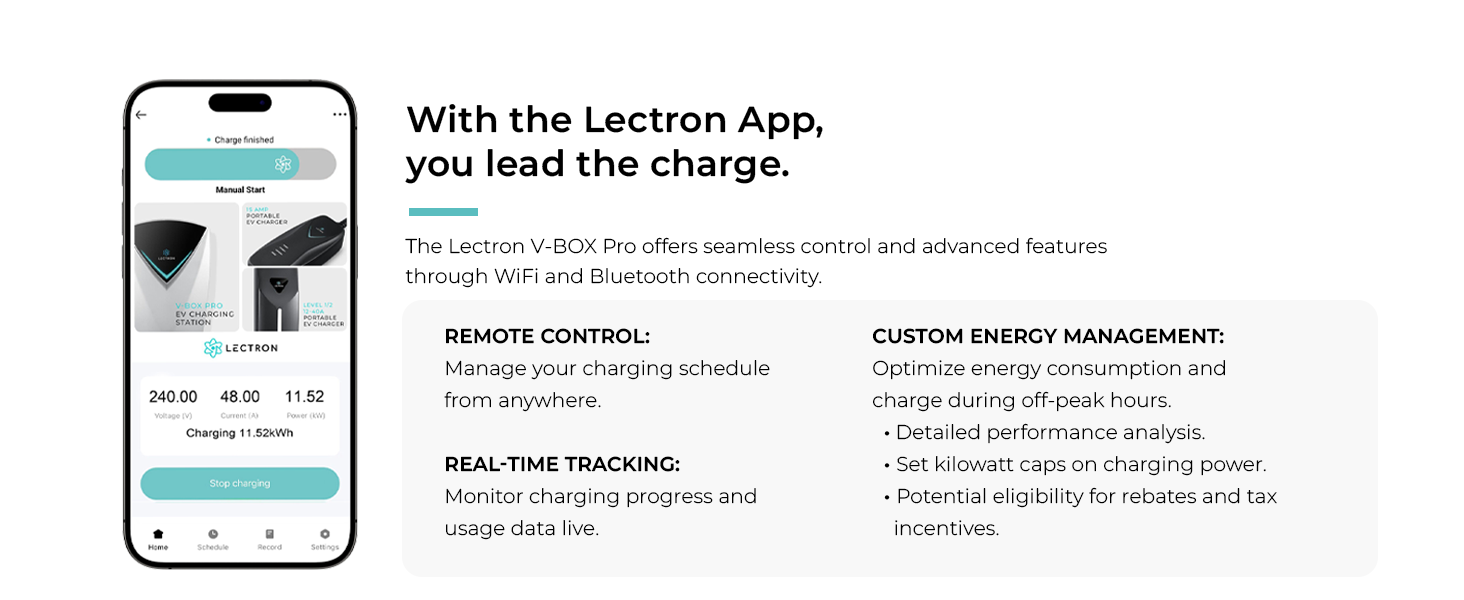 Lectron Electric Vehicle Charging Station (WiFi) 48 Amp with App for All J1772 EVs