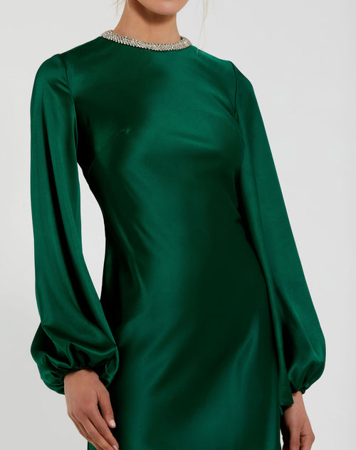 High Neck Long Sleeve Crystal Detail Dress