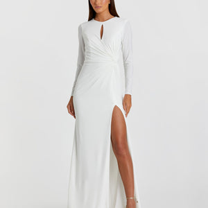 Long Sleeve Keyhole Draped Gown