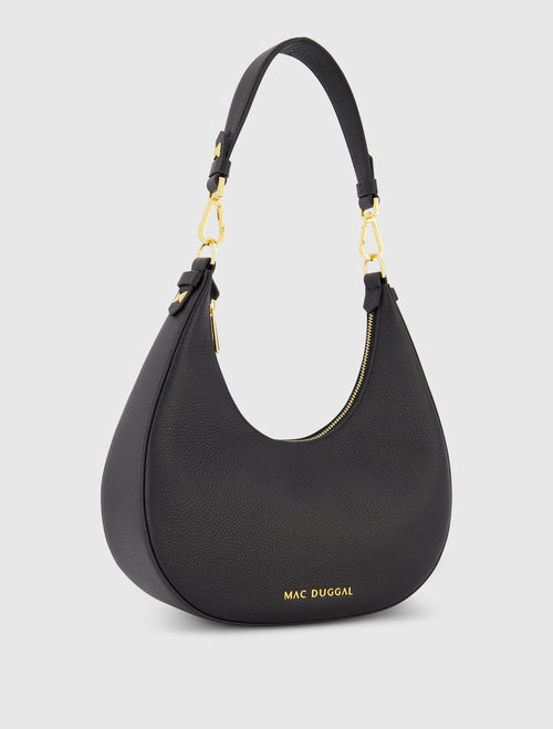 Grain Leather Hobo Bag With Gold Hardware