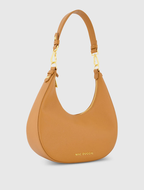 Grain Leather Hobo Bag With Gold Hardware