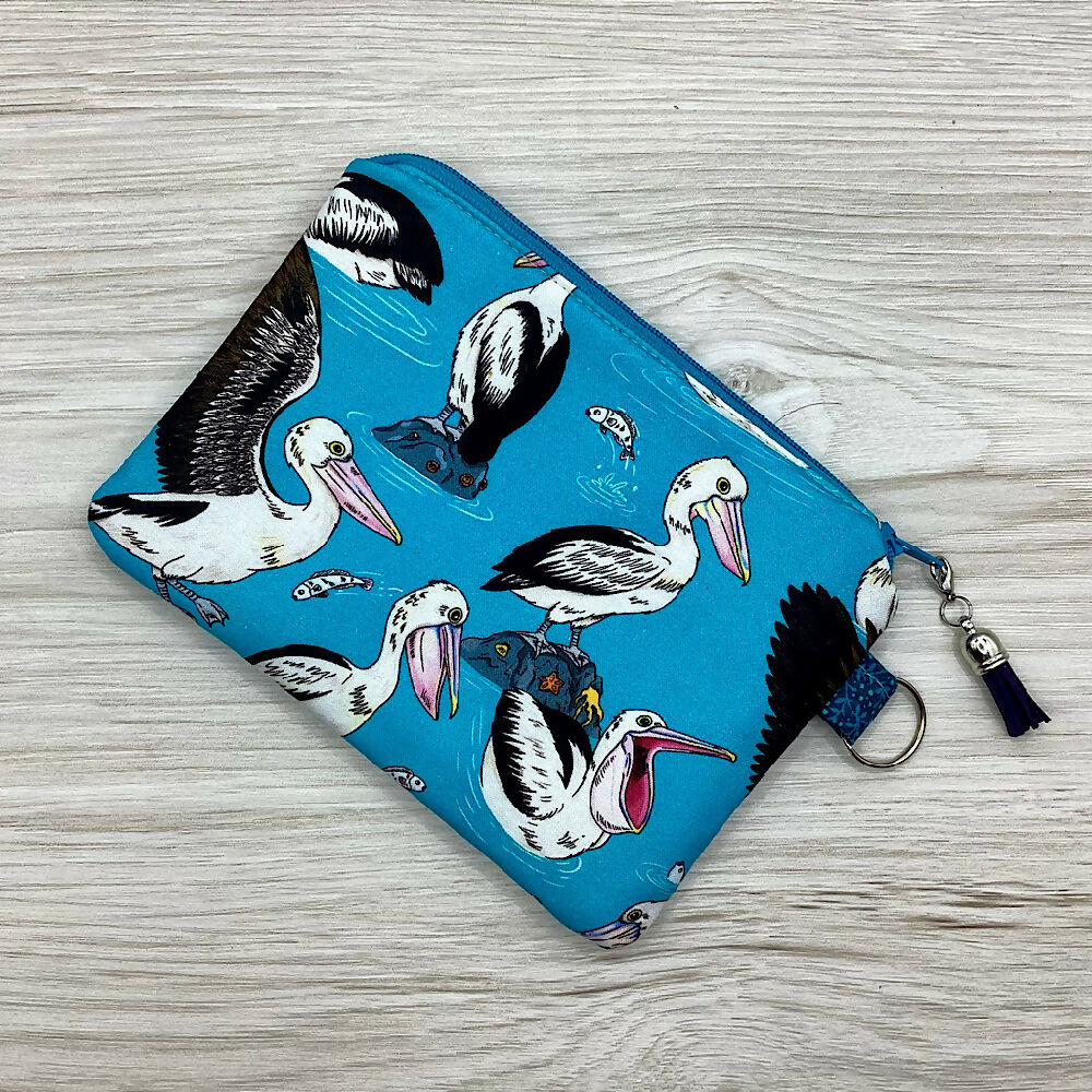 Pelicans birds Zip Pouch (18cm x 13cm). Fully lined, lightly padded