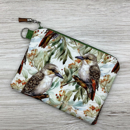 Kookaburras Zip Pouch (21cm x 16cm) Fully lined, lightly padded