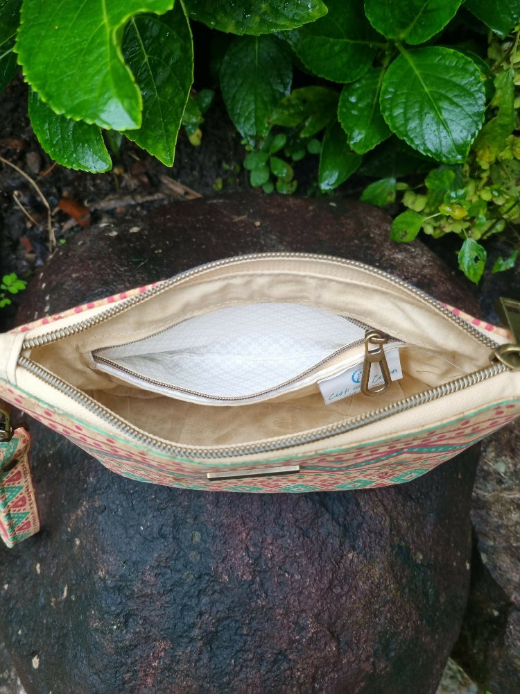 Interior view of cork toiletry bag under $50.