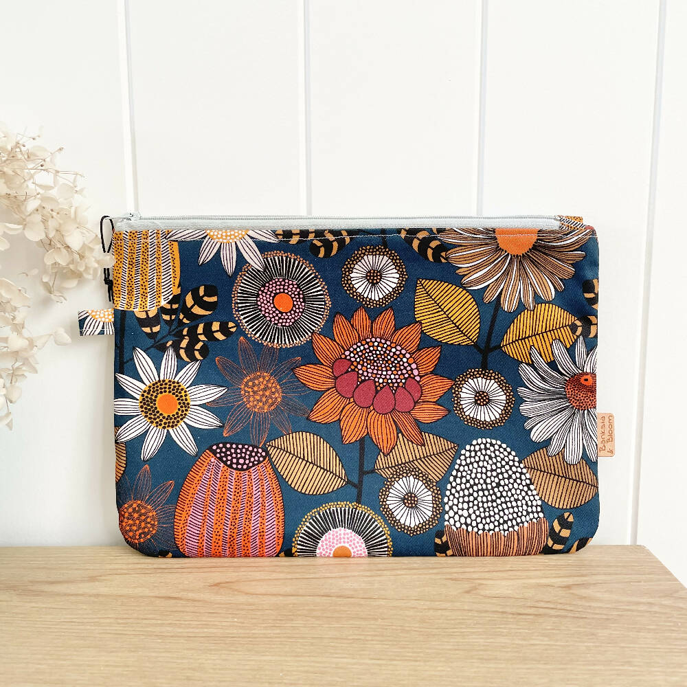 Large Zipper Pouch- Autumn Banksia Garden