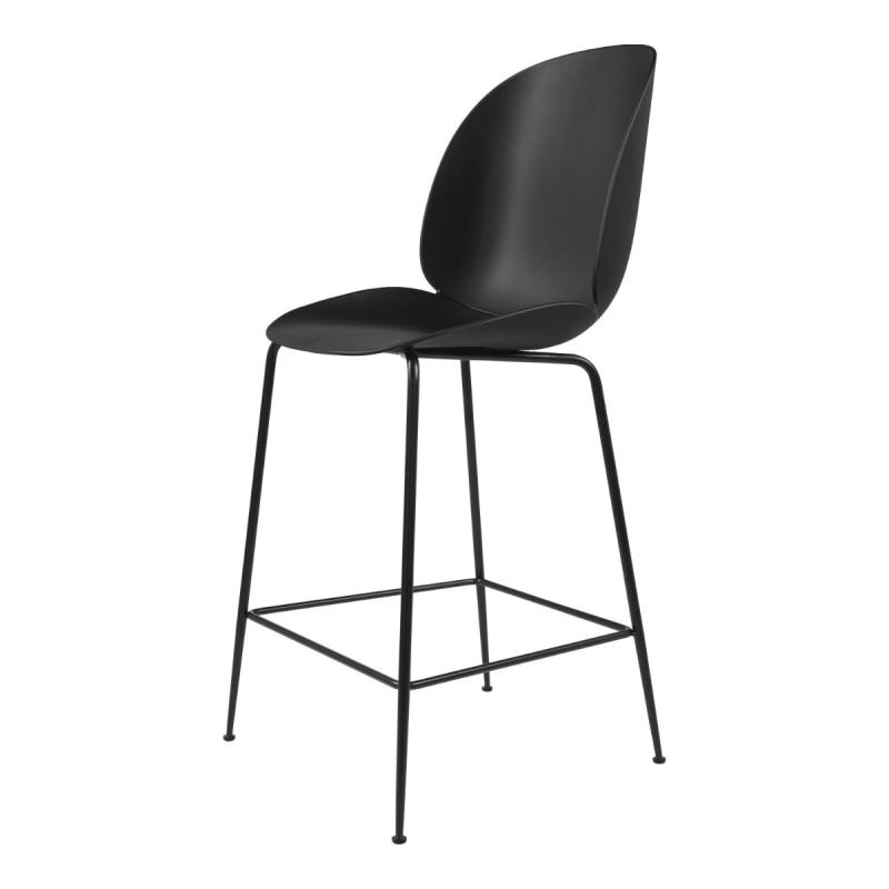 Beetle Counter Chair, Matt Black Conic Base, Black Shell