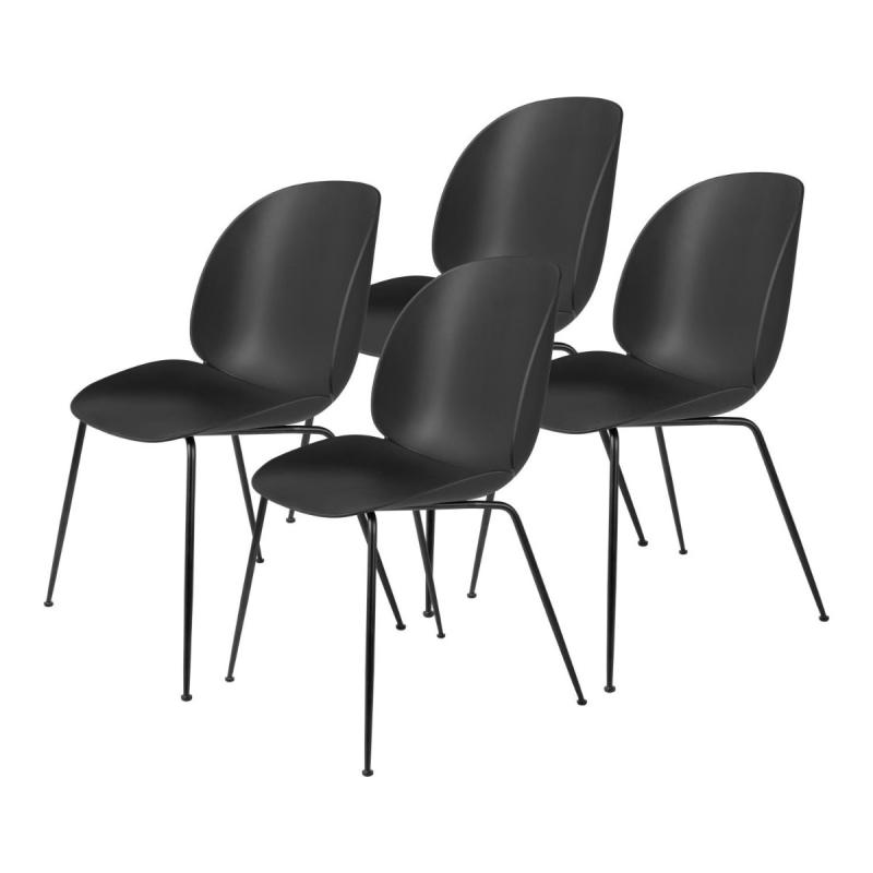 Beetle Dining Chair, Matt Black Conic Base, Set of 4