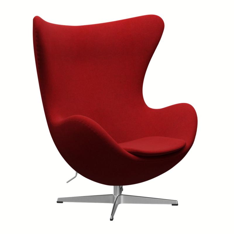 Egg Lounge Chair, Deep Red Upholstery / Satin Polished Aluminium Base