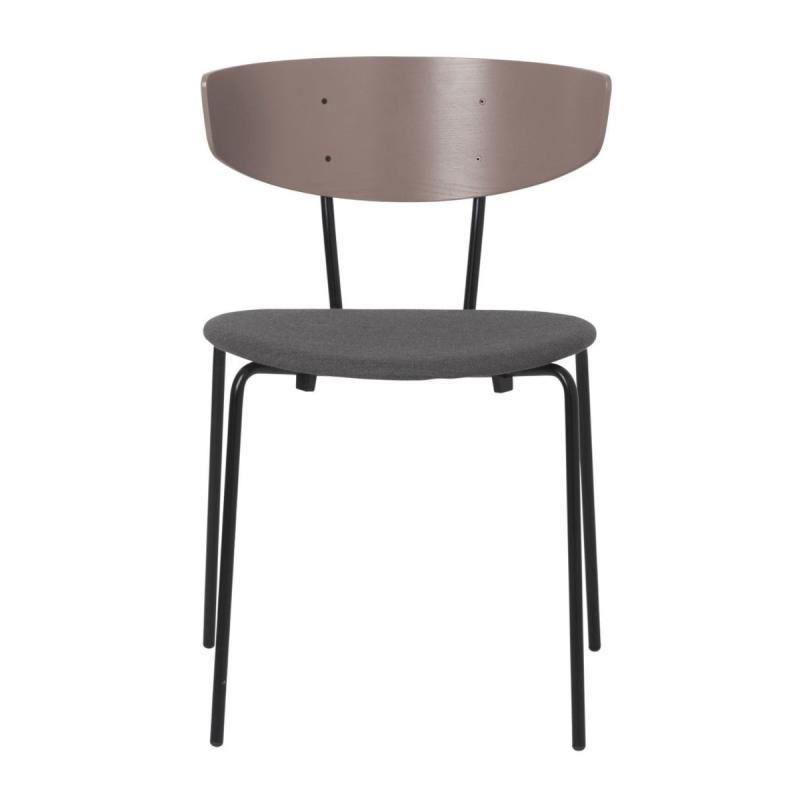 Herman Dining Chair, Black Steel Frame, Upholstered Seat, Dark Rose / Warm Grey