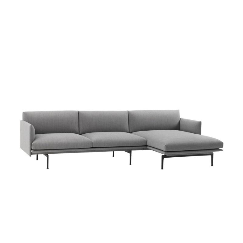 Outline Sofa Chaise Longue, Right End, Black Base, Light Grey Upholstery