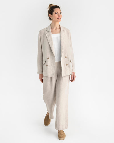 Oversized linen blazer HEBER in Natural melange - MagicLinen modelBoxOn