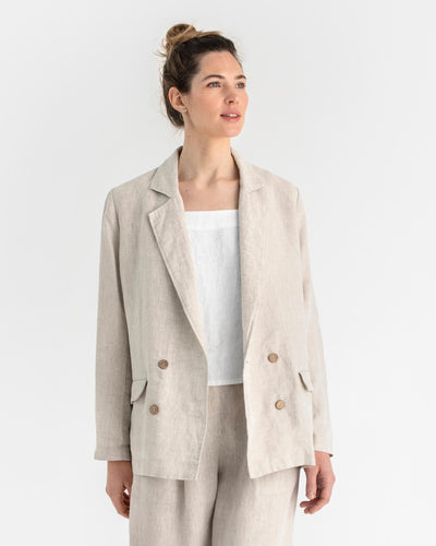 Oversized linen blazer HEBER in Natural melange - MagicLinen modelBoxOn