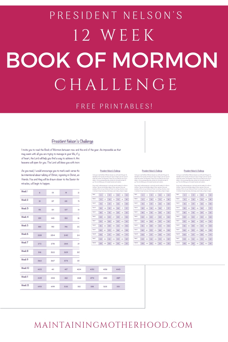 President Nelson 12 Week Book of Mormon Challenge Progress Chart