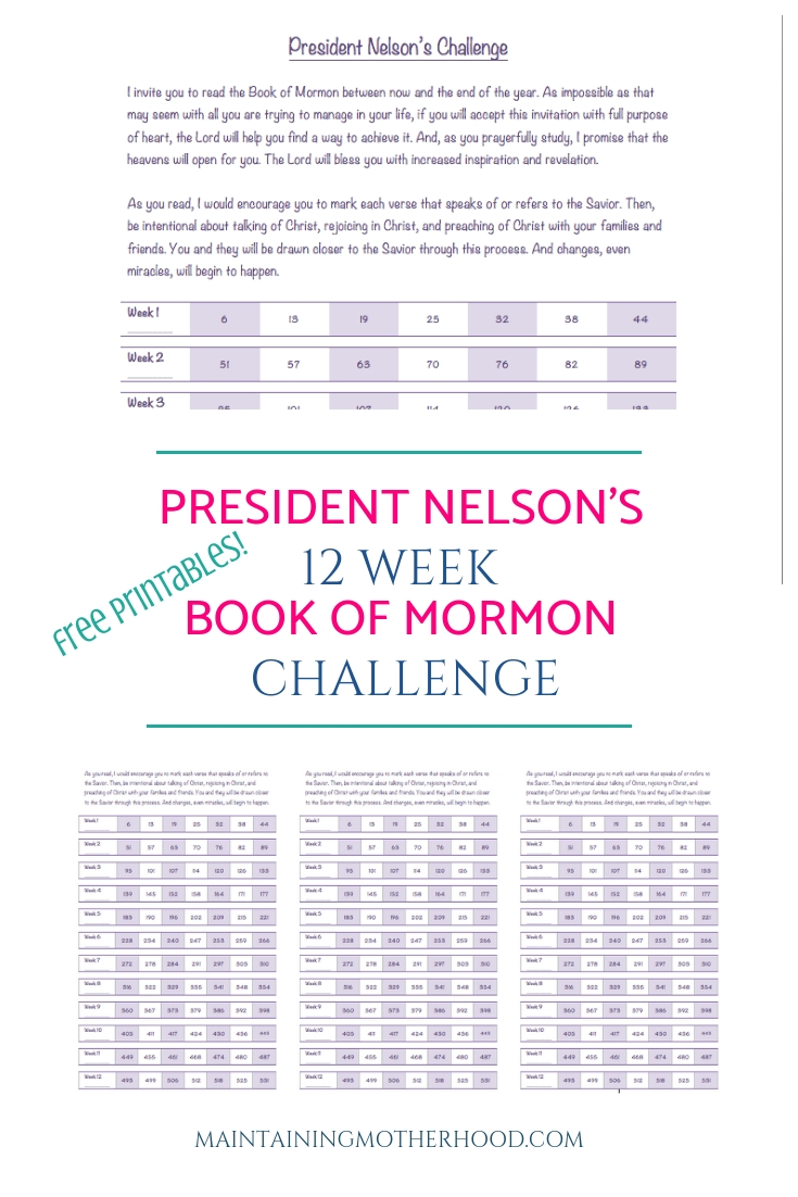 Are you participating in the Book of Mormon challenge? Here is a simple 12 week Progress Chart to help you stay on track!