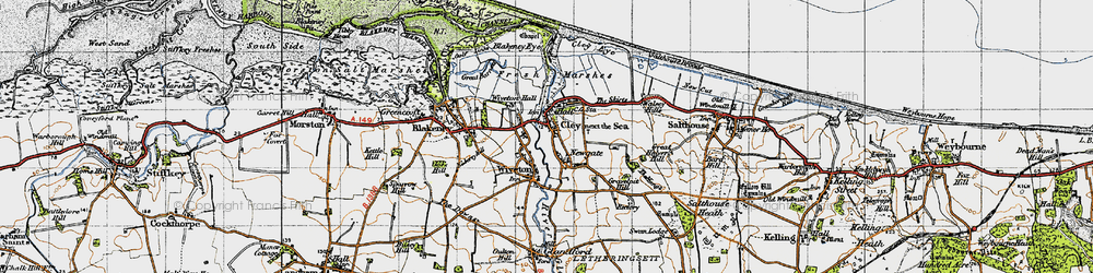 Old map of Cley next the Sea in 1946