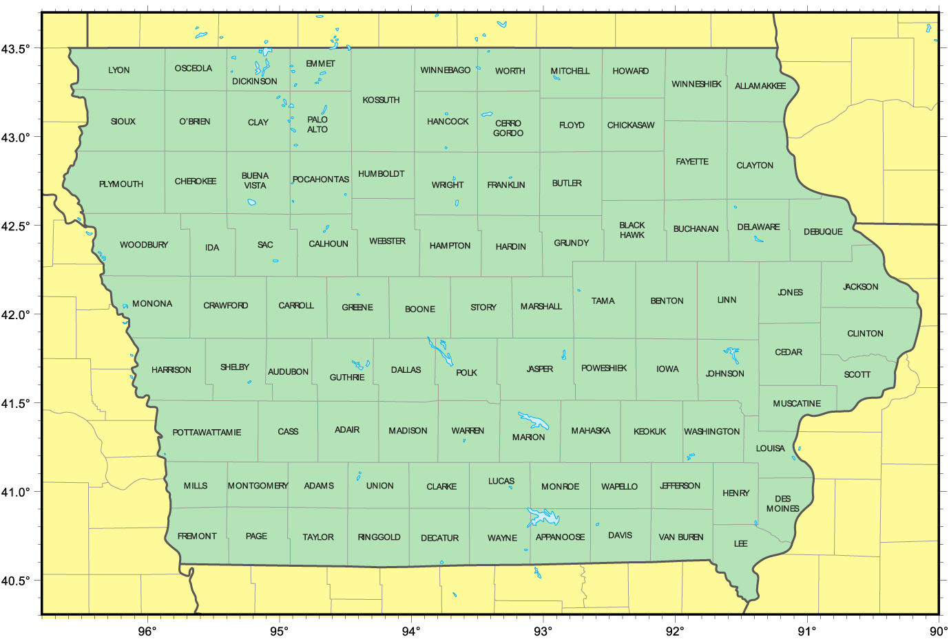 Counties Map of Iowa • Mapsof.net