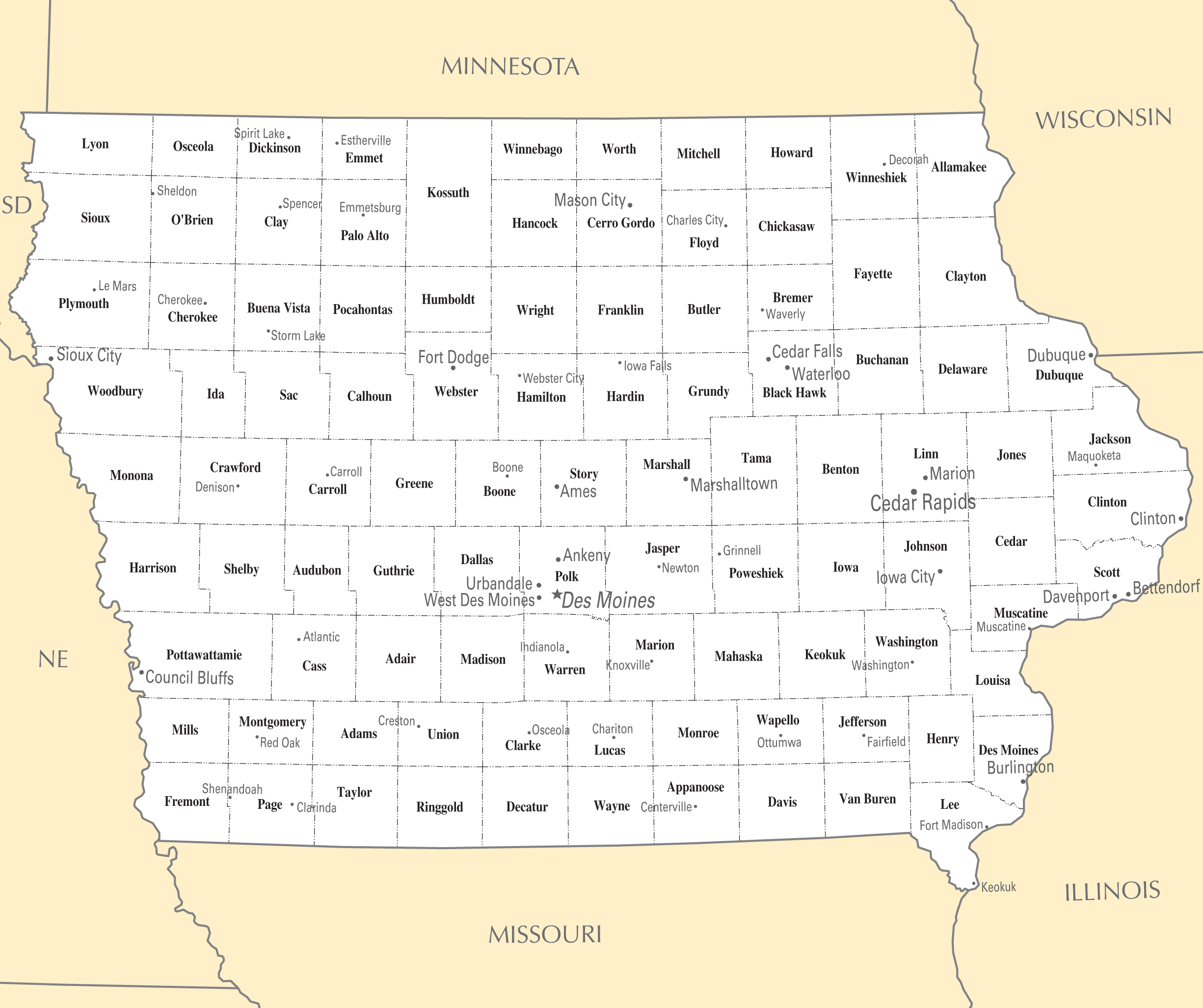 Iowa Map With All City | Images and Photos finder