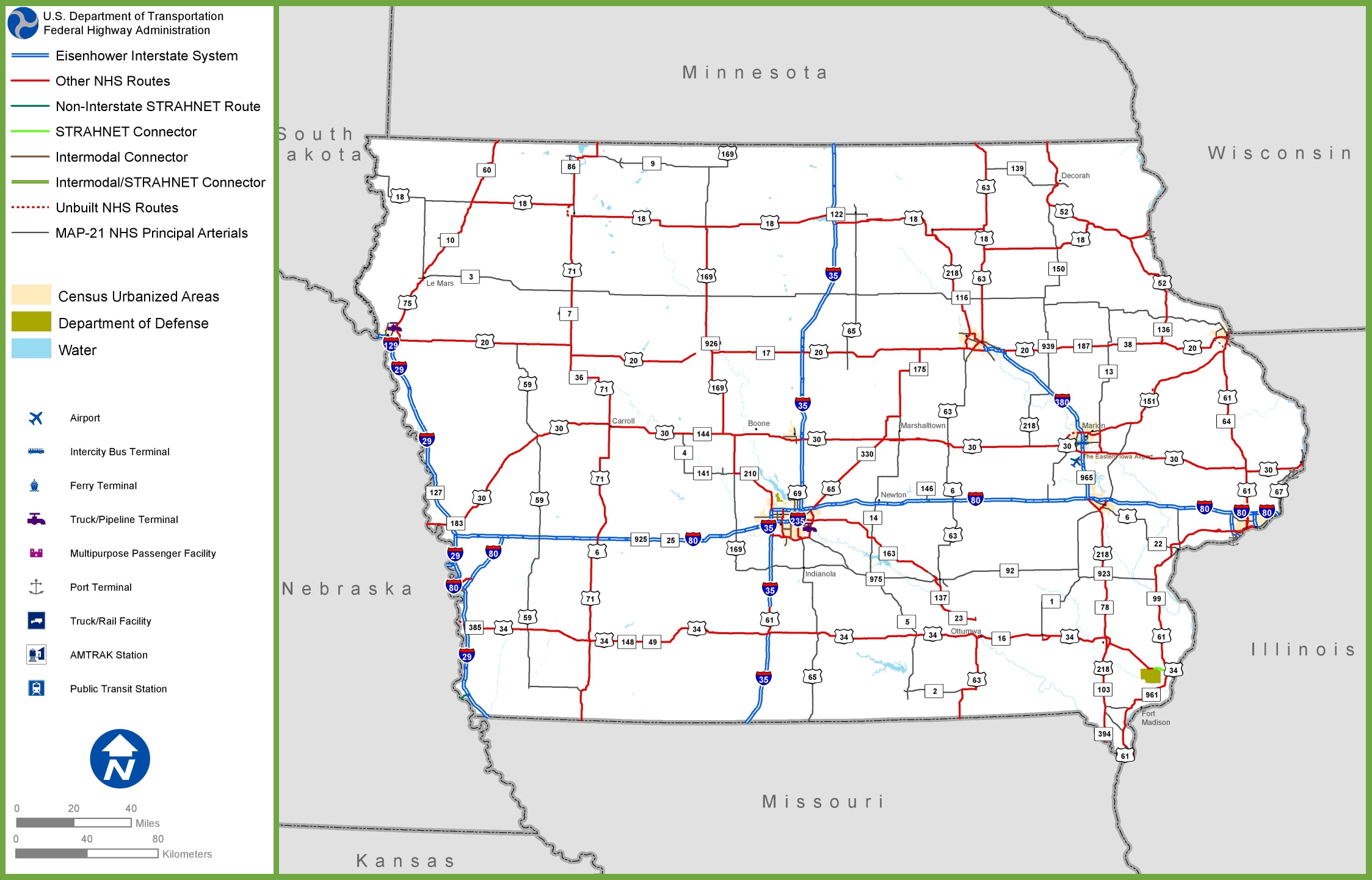 Iowa (IA) Road and Highway Map (Free & Printable)