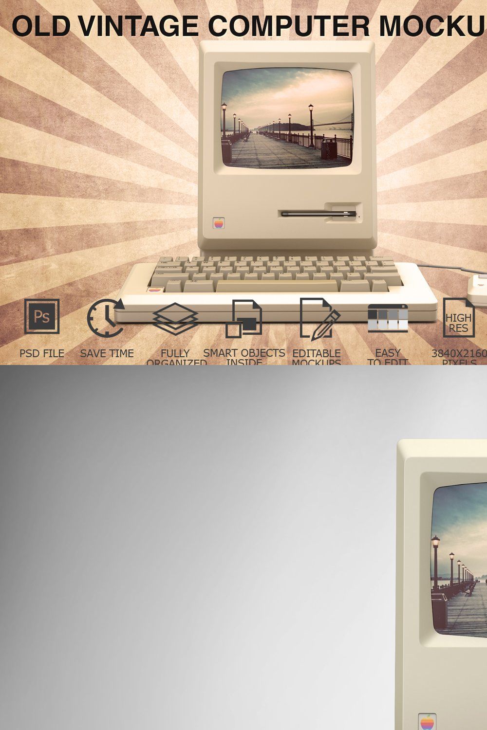 Old Vintage Computer Display Mockup pinterest preview image.