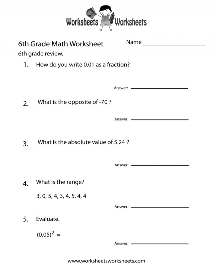 Free Printable Math Worksheets For 6th Grade