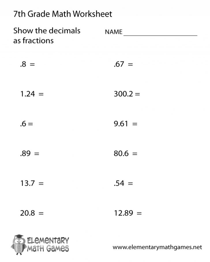 7th Grade Math Worksheets Printables