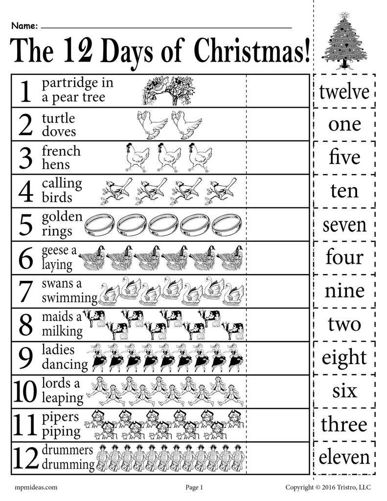 Free &amp;quot;12 Days Of Christmas&amp;quot; Number Recognition Worksheet! regarding 12 Days of Christmas Math Problem Worksheet