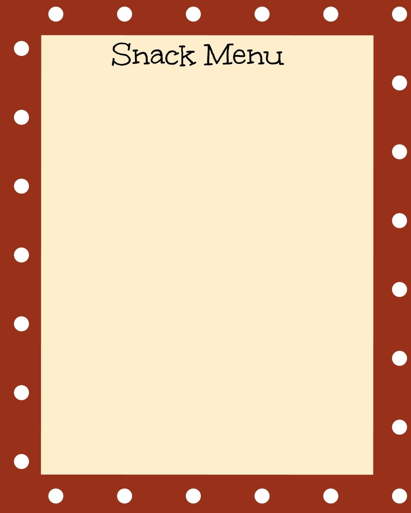 Blank Menu Template Printable