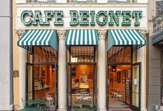 Outside the charming New-Orleans venue, Cafe Beignet