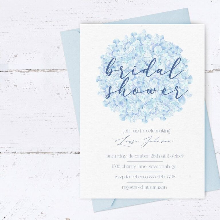 Blue hydrangea bridal shower invitation