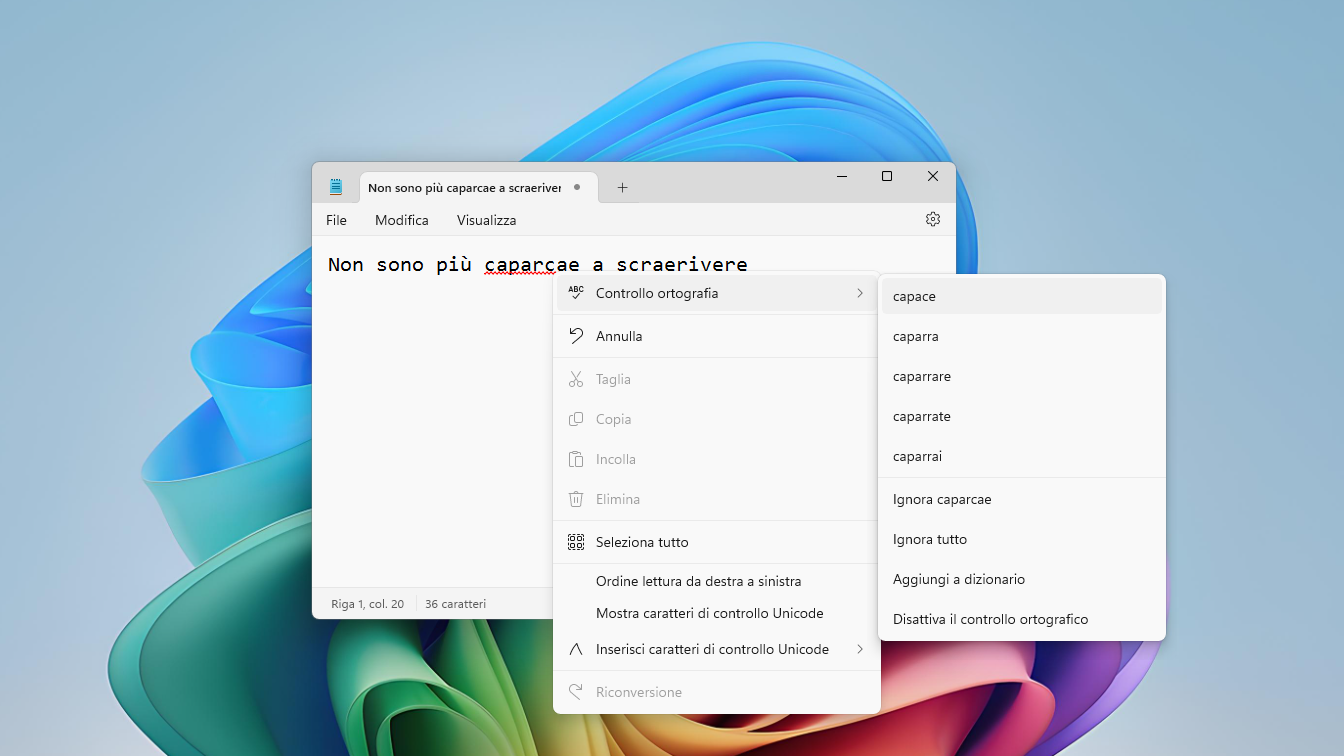 blocco note windows 11 correzione automatica ortografia