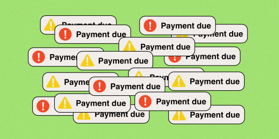 Illustration of "Payment due" notifications with exclamation point warning signs