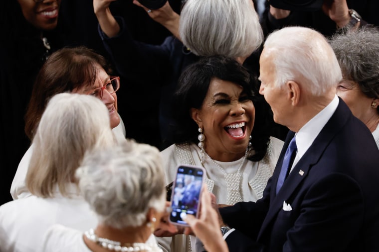 Image: Biden meets with lawmakers at the Capitol as he arrives to deliver the State of the Union.