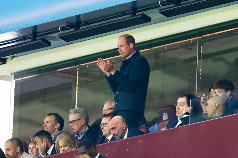 Prince William applauds during an Aston Villa match on April 11, 2024 in Birmingham, England. 