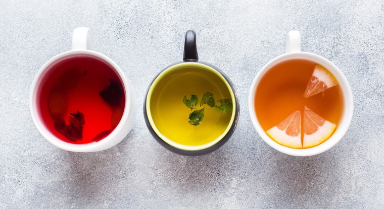Cups with different tea.