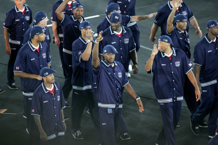 LeBron James (center) and other Members of the United States' Olympic team during Opening Ceremonies in 2004.