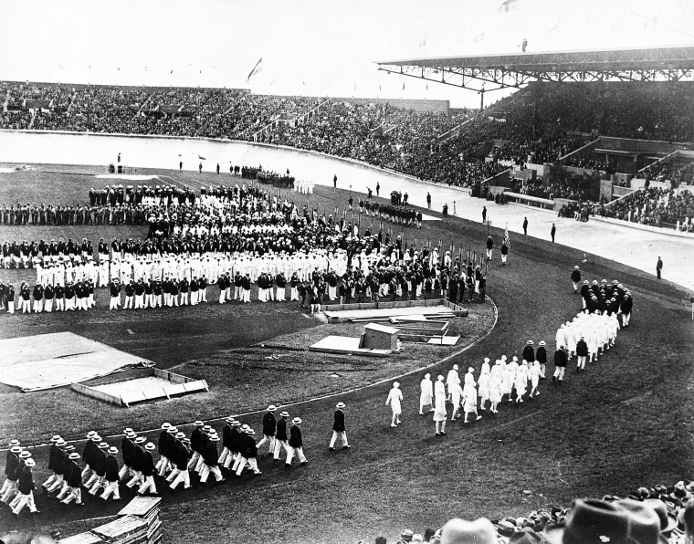 View of the opening ceremony at the 1924 Summer Olympics.