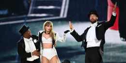 Taylor Swift is joined on stage by Travis Kelce